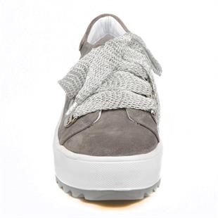 Bağcıklı Gri Süet Yüksek Taban Kadın Sneaker