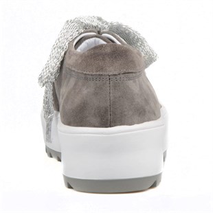 Bağcıklı Gri Süet Yüksek Taban Kadın Sneaker