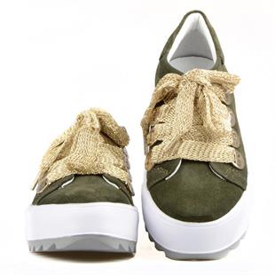 Bağcıklı Haki Süet Yüksek Taban Kadın Sneaker