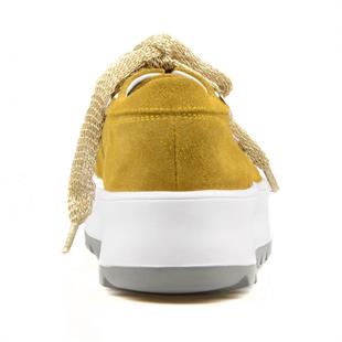 Bağcıklı Hardal Süet Yüksek Taban Kadın Sneaker