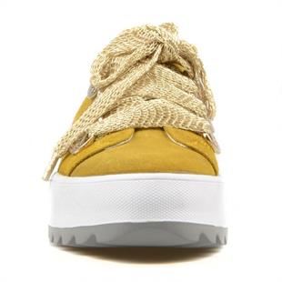 Bağcıklı Hardal Süet Yüksek Taban Kadın Sneaker