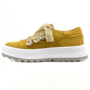 Bağcıklı Hardal Süet Yüksek Taban Kadın Sneaker