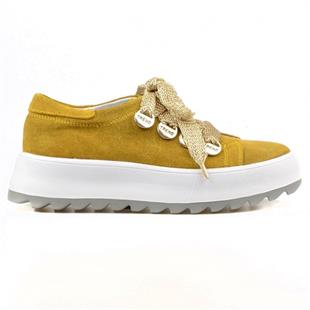 Bağcıklı Hardal Süet Yüksek Taban Kadın Sneaker