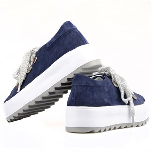Bağcıklı Lacivert Süet Yüksek Taban Kadın Sneaker