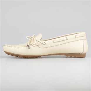Bej Fiyonklu Deri Kadın Loafer