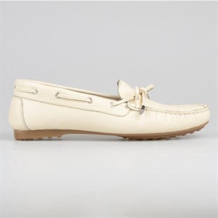 Bej Fiyonklu Deri Kadın Loafer
