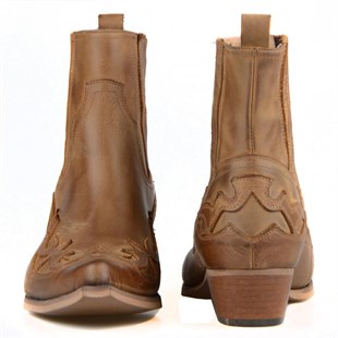 Tan Leather Cowboy Ankle Boots