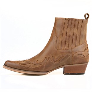 Tan Leather Cowboy Ankle Boots