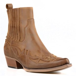Tan Leather Cowboy Ankle Boots