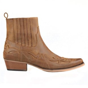 Tan Leather Cowboy Ankle Boots
