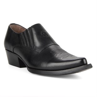 Erkek Siyah Deri Bağcıksız Kovboy Ayakkabı