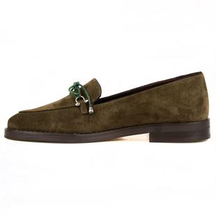 FootCourt Günlük Kadın Loafer Ayakkabı Haki Süet Deri