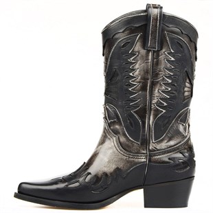 FootCourt Cowboy Boots Black White