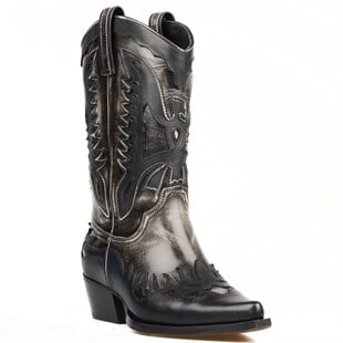 FootCourt Cowboy Boots Black White