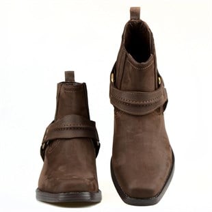 Brown Womens Leather Cowboy Ankle Boots