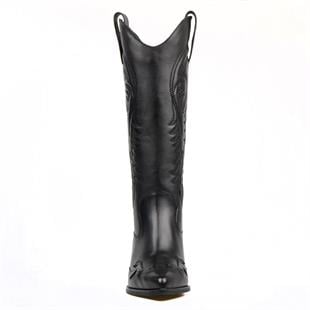 Kadın Kovboy Çizme Siyah Deri (Parma)