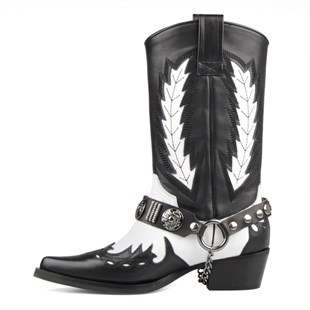 Kadın Kovboy Çizmesi Siyah Beyaz