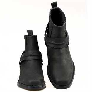 Kadın Siyah Western Küt Burun Bot