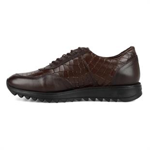 Kahverengi Baskılı Deri Erkek Sneakers