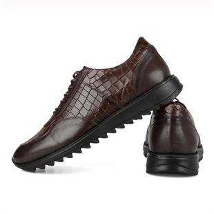 Kahverengi Baskılı Deri Erkek Sneakers