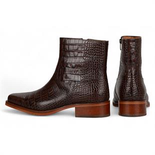 Brown Crocodile Embossed Genuine Leather Zipper Boots Chester