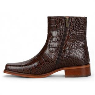 Brown Crocodile Embossed Genuine Leather Zipper Boots Chester