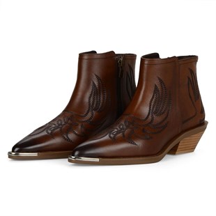 Brown Womens Cowboy Ankle Boots Biasca