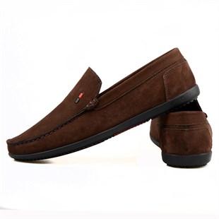 Kahverengi Nubuk Deri Erkek Loafer Ayakkabı