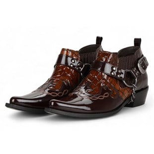 FootCourt Cowboy Shoes Coffee Patent Leather