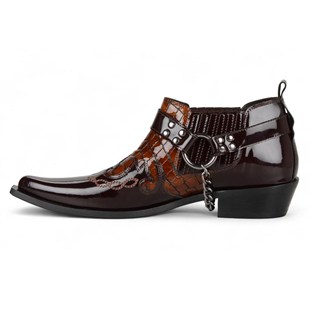 FootCourt Cowboy Shoes Coffee Patent Leather