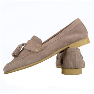 Kahverengi Süet Püskül Detaylı Kadın Loafer