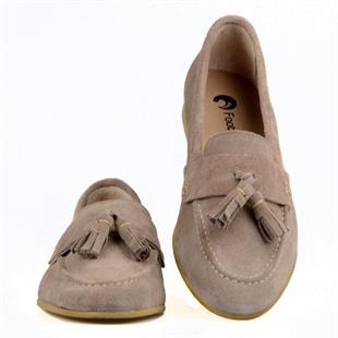 Kahverengi Süet Püskül Detaylı Kadın Loafer