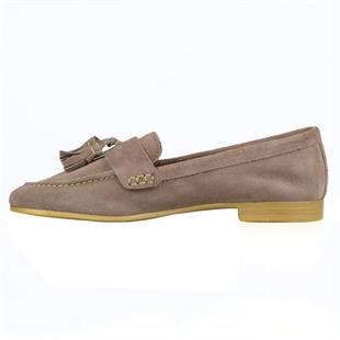 Kahverengi Süet Püskül Detaylı Kadın Loafer
