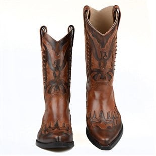 Kartal Figürlü Kahverengi Erkek Kovboy Çizmesi