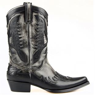 Kartal Figürlü Siyah Beyaz Erkek Kovboy Çizmesi