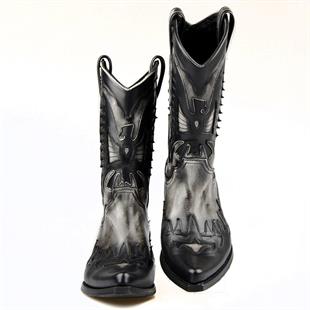 Kartal Figürlü Siyah Beyaz Erkek Kovboy Çizmesi