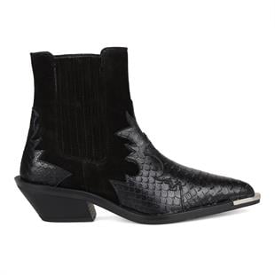 Metal Detaylı Siyah Kadın Kovboy Botu Kobe