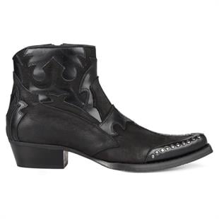 Siyah Deri Fermuarlı Troklu Erkek Kovboy Botu