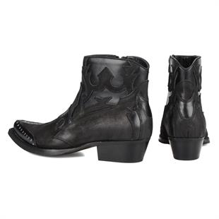 Siyah Deri Fermuarlı Troklu Erkek Kovboy Botu