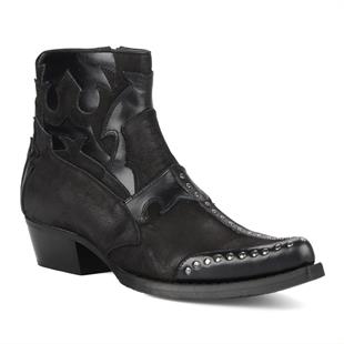 Siyah Deri Fermuarlı Troklu Erkek Kovboy Botu