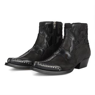 Siyah Deri Fermuarlı Troklu Erkek Kovboy Botu