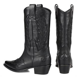 Siyah Deri Kadın Kovboy Çizmesi (Kızıl)