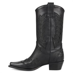 Siyah Deri Kadın Kovboy Çizmesi (Kızıl)
