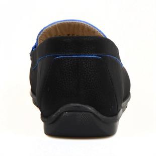 Siyah Deri Kadın Loafer Mavi Detaylı