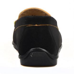 Siyah Deri Kadın Loafer Sarı Detaylı