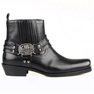 Black Leather Biker Boots Black