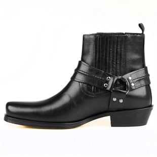 Black Leather Biker Boots Black