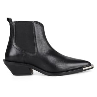 Women Chelsea Western Boots in Black Leather with Metal Decoration Kyoto