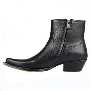 Black Leather Mens Cowboy Ankle Boots