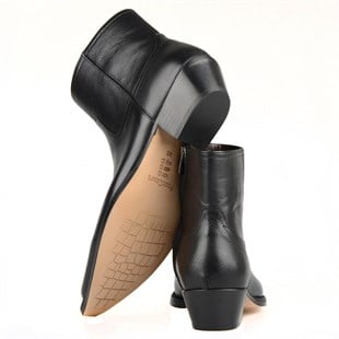 Siyah Erkek Fermuarlı Düz Kovboy Bot Sote Ökçe